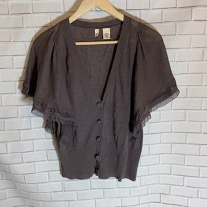 Anthro Moth Taupe Brown Flutter Sleeve Top Sz L